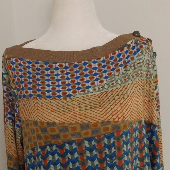 Roberta Scarpa Green Print Long Sleeve Shirt Misses Size 10 NWT - Picture 2 of 9